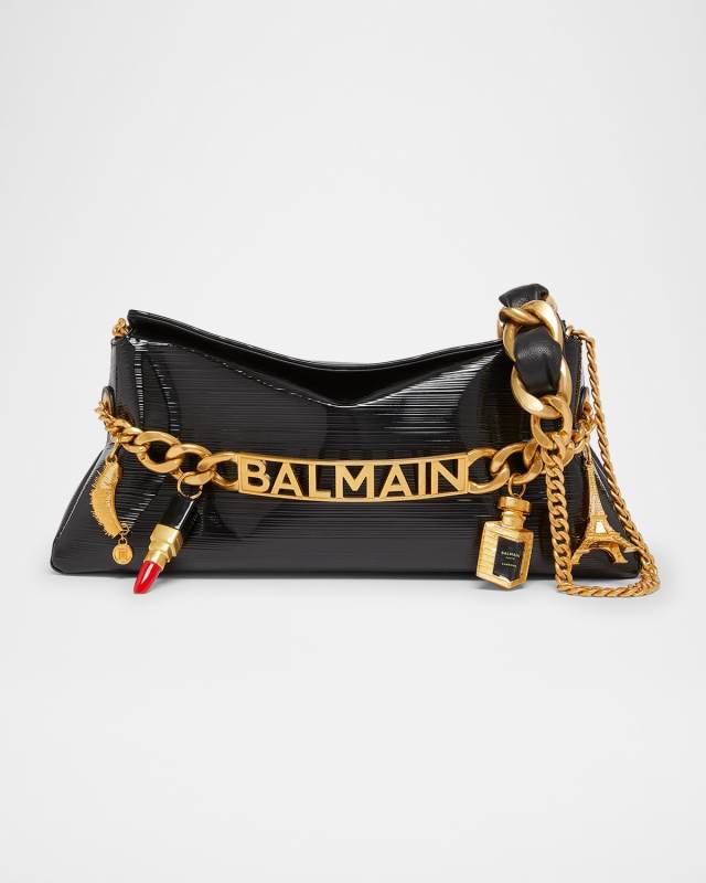 1945 Pouch Clutch Bag in Striped Patent Leather with Charms
